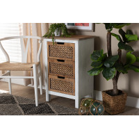 Baxton Studio LD19A018-3DW Cabinet Vincent Rustic Farmhouse and Shabby Chic White and Oak Brown Finished 3-Drawer Wood Storage Chest
